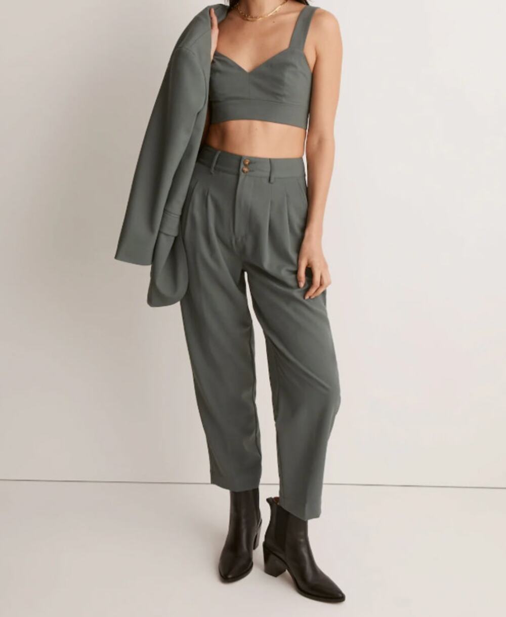 Madewell Architect Green High Rise Pleated Tapered Pants Women's Size 16